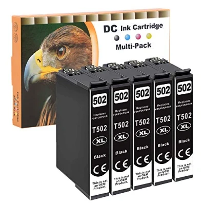 Afbeelding van D&amp;C 5x zwarte inktcartridges compatibel met Epson 502 XL BK voor Expression Home XP 5100 Series 5105 5115 WorkForce WF 2800 2860 D DWF 2865 printer