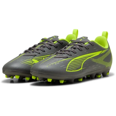Afbeelding van Puma Ultra 5 PLAY MG JR Unisex Voetbalschoenen met kunststof noppen voor kinderen, Maat: 38.5, Matte aged silver/yellow alert Textiel/ synthetisch