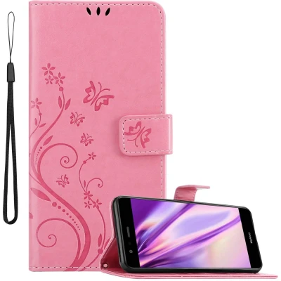 Afbeelding van Cadorabo Hoesje geschikt voor Huawei P10 LITE in BLOEMEN ROZE Beschermhoes bloemmotief met magnetische sluiting, standfunctie en kaartsleuven Book Case Cover Etui