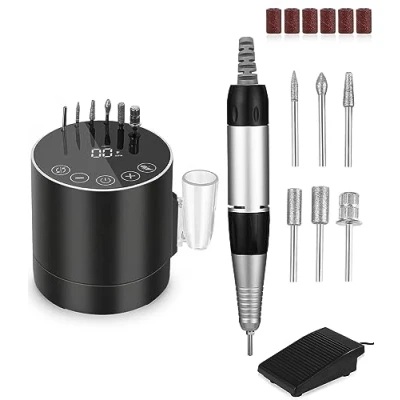 Afbeelding van 6 stuks elektrische gelnagelfrees, nagelschuurmachine, gelnagelschuurmachine, 35.000 tpm, manicure en pedicureset met lcd display, knoppen
