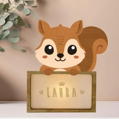 Afbeelding van WONDEE gepersonaliseerde lamp nachtlampje voor kinderen, eekhoorn, cadeau pasgeborenen, mannelijk en vrouwelijk, doopcadeau baby&#039;s meisjes, cadeaus kinderen