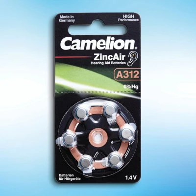 Afbeelding van Camelion Gehoorapparaatbatterij Zinc Air Cell A10 0% Kwik/Hg Geel (6st) (6 Pcs., A10, 280 mAh), Batterijen