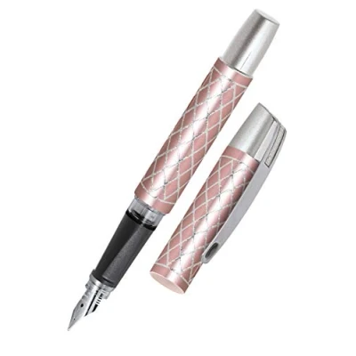Afbeelding van ONLINE Campus Diamond Rose vulpen voor rechtshandigen ergonomische greep hoogwaardige medium iridiumveer standaard inktpatronen met blauwe combipatroon