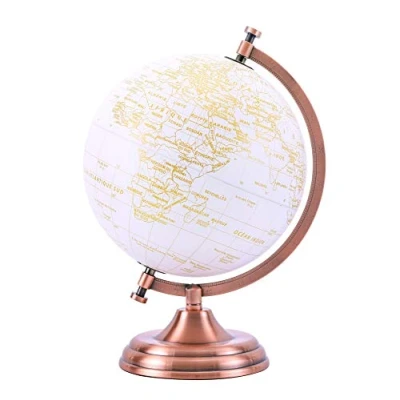 Afbeelding van Exerz 20 cm wereldbol Metallic goud Moderne geografische educatieve kantoordecoratie Metalen boog en basis Gouden coating Voor school, thuis, kantoor café