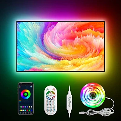 Afbeelding van Daymeet led tv verlichting, achtergrondverlichting, 4 m, USB voor en monitor, 50 55 inch, RGB verlichting met afstandsbediening, muzieksynchronisatie, bluetooth app besturing