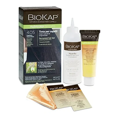 Afbeelding van BIOKAP Nutricolor Delicato, haarkleur zonder ammoniak, maakt het haar zacht en glanzend, haarkleuring met natuurlijke kleuren, 140 ml (4,05 chocoladebruin)