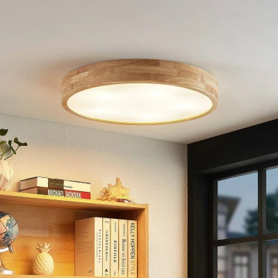 Afbeelding van Lindby plafondlamp hout 5lichts eikenhout, kunststof H: 8 cm E27 licht hout, wit