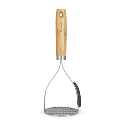 Afbeelding van stamper, duurzaam bamboe/roestvrij staal, (l) 270 mm x (b) 105 mm, handmatige handstomer, keukengerei, metalen inclusief pannenschraper, niet vaatwasmachinebestendig