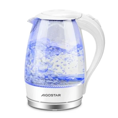 Afbeelding van Aigostar Eve 30GON Elektrische Waterkoker Retro 1,7L met Led verlichting 2200W Glas Wit