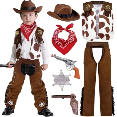 Afbeelding van Spooktacular Creations Cowboy Deluxe kostuum set voor kinderen, Halloween, party, verkleedpartij, rol spelen en cosplay (M (8 10 jaar))