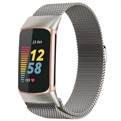 Afbeelding van imoshion Bandje Geschikt voor Fitbit Charge 5 / 6 Maat S Milanees magnetische band Sterrenlicht