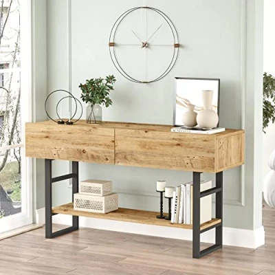 Afbeelding van Console tafel sidetable Lappeenranta 139x43x76cm houtkleurig en zwart