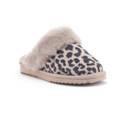 Afbeelding van Warmbat Collie Print Panther Dames Sloffen Taupe