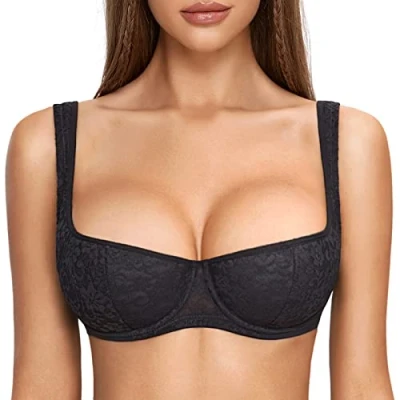 Afbeelding van DOBREVA Sexy push up balconnet beha voor dames, met licht gevoerde beugel, zwart.