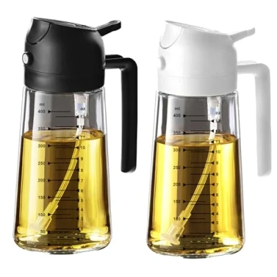 Afbeelding van TrendPlain 470 ml olijfolie dispenser en sproeifles voor keuken, salade, barbecue (zwart wit)