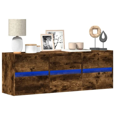 Afbeelding van Tv wandmeubel met LED verlichting 130x31x45 cm gerookt eiken