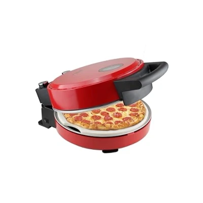Afbeelding van Bestron Turbo pizzaoven voor pizza&#039;s in 5 10 minuten, elektrische met echte maximumtemperatuur van 320C, inclusief pizzasteen en 2 grote houten spatels, Viva Italia, kleur: Rood