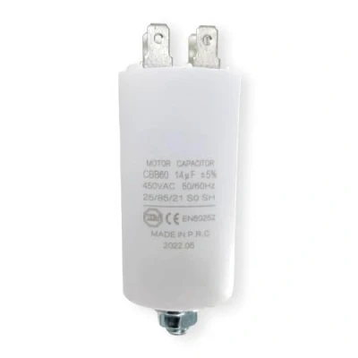 Afbeelding van DEKAROX Universele condensator 14 µF 450 V Ø 35 x 65 mm met AMP aansluitingen 6,3 bevestigingsschroef M8 CBB60 start en racecondensator voor huishoudelijke apparaten