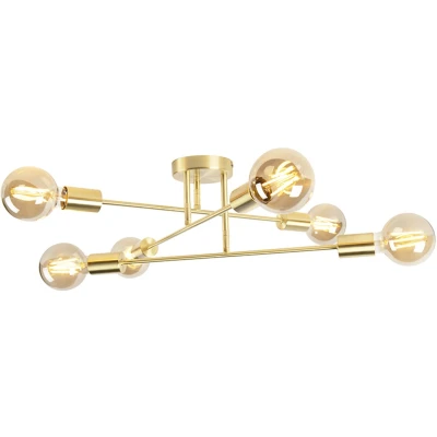 Afbeelding van QAZQA Industriële plafondlamp messing 6 lichts Sydney