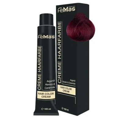 Image de FemMas Teinture pour cheveux blonds, 7.26, professionnelle, à l’huile d&#039;argan, de kératine et céramides, comme coloration permanente/teinte, blond moyen, rouge, violet, 100 ml