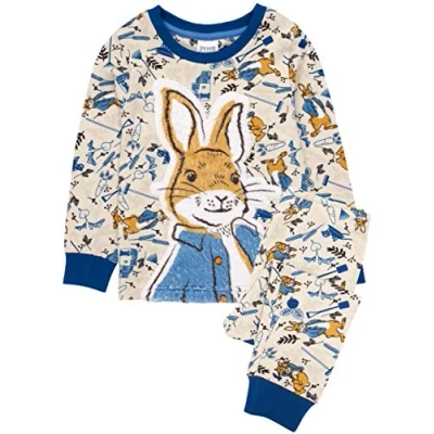Afbeelding van Peter Rabbit Pyjama voor baby&#039;s, kinderkostuum, pluizig overhemd en bodem, PJS, blauw, 3 4 jaar, Blauw