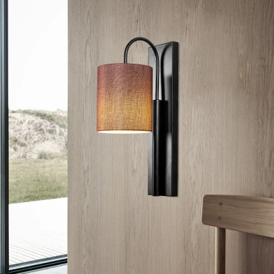 Afbeelding van Opviq Wandlamp Metalen Behuizing Stoffen Kap 42 cm Hoogte Zwart Bruin