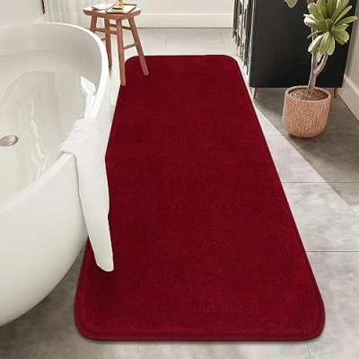 Afbeelding van Rururug Grote absorberende microvezel antislip badkamermat, 50 x 120 cm, rood