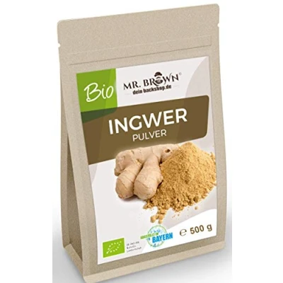 Afbeelding van 500 g biologisch gemberpoeder, gemalen gember, in thee, Aziatische gerechten, enz. fruitig kruidig