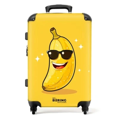 Afbeelding van NoBoringSuitcases.com® Koffer groot Rolkoffer lichtgewicht Lachende banaan met zwarte zonnebril Reiskoffer 4 wielen Grote trolley XL 20 kg bagage