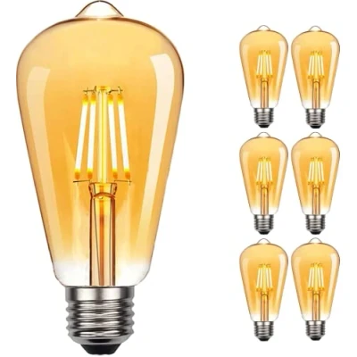 Afbeelding van NUODIFAN Vintage Edison lamp, 6 stuks, led warmwit, E27, retrolamp, ideaal voor nostalgie en retro verlichting in huis, café, bar enz. (6 stuks 4 W)