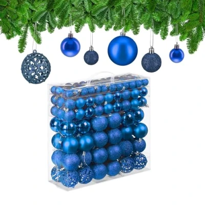 Afbeelding van Relaxdays kerstballen set van 150 kerstboom ballen kunststof mat en glanzend blauw