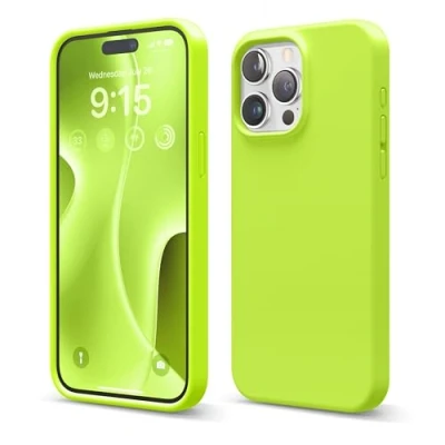 Afbeelding van elago Vloeibare siliconen telefoonhoes compatibel met iPhone 15 Pro Max, volledige stootbescherming rondom, krasbestendige zachte microvezel voering, 17 cm, limoengroen