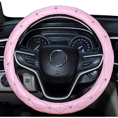 Afbeelding van Mayco Bell Diamond stuurhoes voor dames, bling autostuurhoes, universele auto 15 inch met diamantkristal (roze)