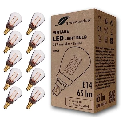 Afbeelding van greenandco 10 stuks vintage design E14 ST45 LED lampen 2,3W 65lm 1800K helder extra warm wit 320 230V flikkervrij Edison sfeerverlichting