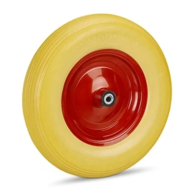 Afbeelding van Relaxdays kruiwagenwiel anti lek 4.80 4.00 8 adapters stalen velg reservewiel as Geel rood