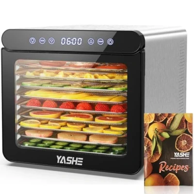 Afbeelding van YASHE Automatische dehydrator van roestvrij staal met digitale bediening (temperatuur tot 75 C, timer 48 uur), 9 droogkasten voor groenten en fruit, ventilator
