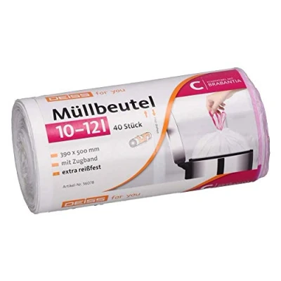 Afbeelding van Witte Vuilniszakken Trekband 120 Zakken 10 12 Liter HDPE 39cm x 50cm (Alternatief Brabantia Touch Bin Liter)