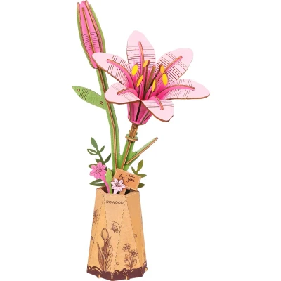 Afbeelding van Robotime Pink Lily TW071 Knutselen DIY Houten bouwpakket Volwassenen Bloemen Creatief