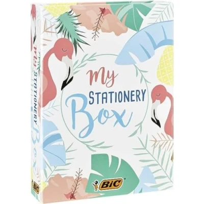 Afbeelding van BIC My Stationery Box 28 schrijfproducten, 10 viltstiften, 6 balpen/4 markeerstiften, 1 correctieband, 5 permanente markers, 2 herbruikbare notitieblokken en A5 notitieboek, wit