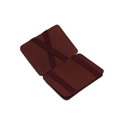 Afbeelding van Hunterson compacte Portemonnee voor heren en dames uit leder, Kaarthouder met RFID bescherming, Portefeuille muntvak plaats 6 kaarten, Magic Wallet, Burgundy