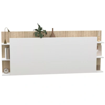 Image de Tête de lit sur pied CIRI pour 140 et 160 cm avec rangements blanc bois