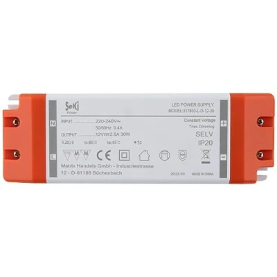Afbeelding van SeKi TRIAC constante spanning led driver 12V DC 30W 2,5A dimbaar transformator, schakelvoeding geen minimale belasting, geluid/flikkering, MM goedkeuring