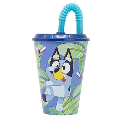 Afbeelding van Stor Bluey Herbruikbare kinderbeker met deksel en rietje, 430 ml