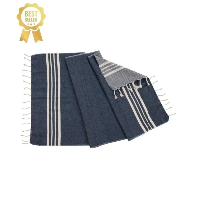 Afbeelding van Kleine Hamamdoek Krem Sultan Navy van Lalay