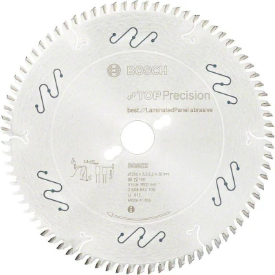 Image de BOSCH 2608642109 Lame de scie circulaire Top Precision Best for Laminated Panel, Abrasif 250 x 30 3.2 mm, 80T