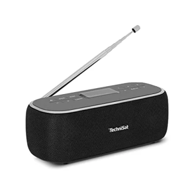 Afbeelding van TechniSat Viola BT 1 Draagbare Bluetooth luidspreker met digitale radio Dab+ (FM, klok, timer, favoriete geheugen, LCD display, handsfree functie, AUX, oplaadbare batterij, 6 W) zwart/grijs