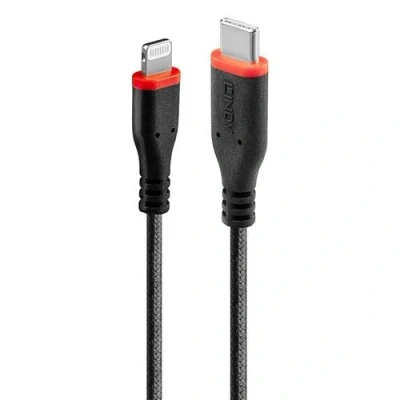 Image de Lindy Câble Lightning 24 pin USB C mâle pour 50 cm blindé noir rond support Power Delivery 20 Apple iPad/iPhone/iPod (Lightning)