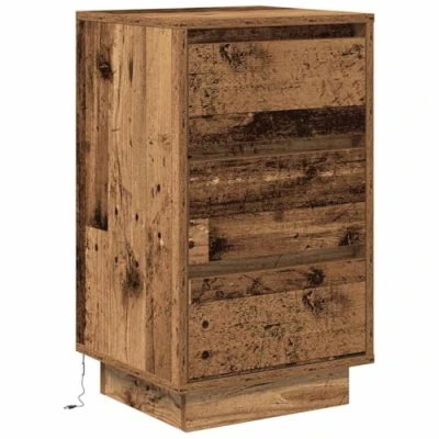Afbeelding van vidaXL Nachtkastje met LED verlichting 38x34x65 cm oud hout