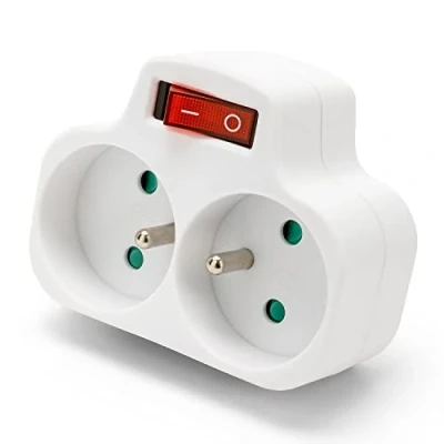 Image de VeLamp Biplite française 2 entrées 2P + T 16A avec Interrupteur ADAT FR 4 Blanc