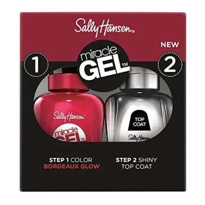 Afbeelding van Sally Hansen Miracle Gel nagellak, gelnagellak zonder uv lamp, professioneel manicure effect, Bordeaux Glow, 2 stuks
